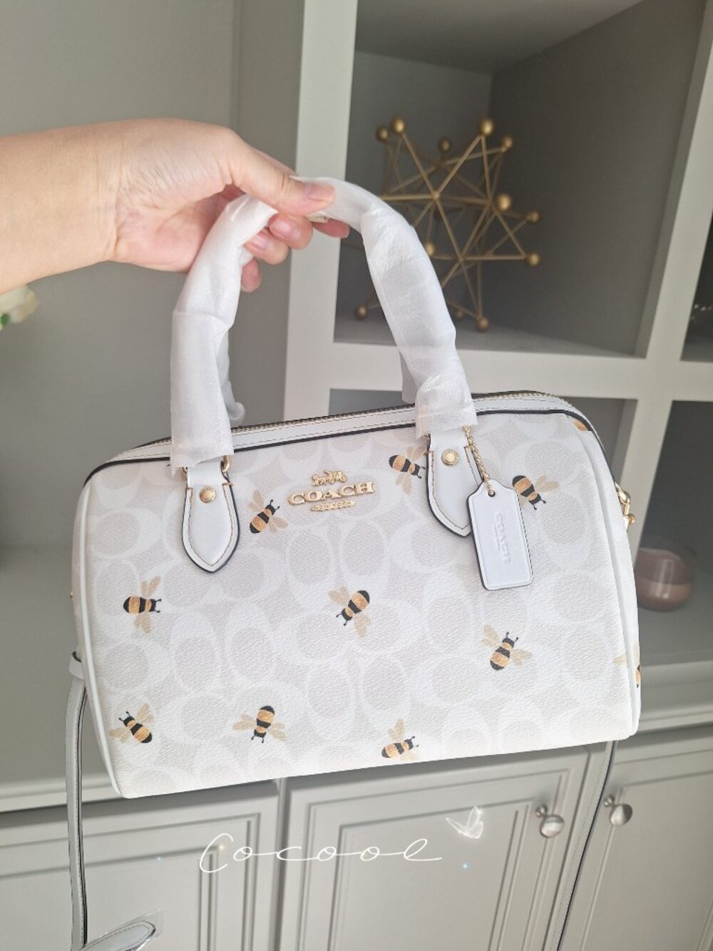 NWT Coach CH516 Rowan Satchel In Signature Canvas & Leather With Bee Print Rare